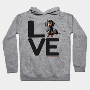 LOVE Black Tan Dachshund Black Letters Hoodie